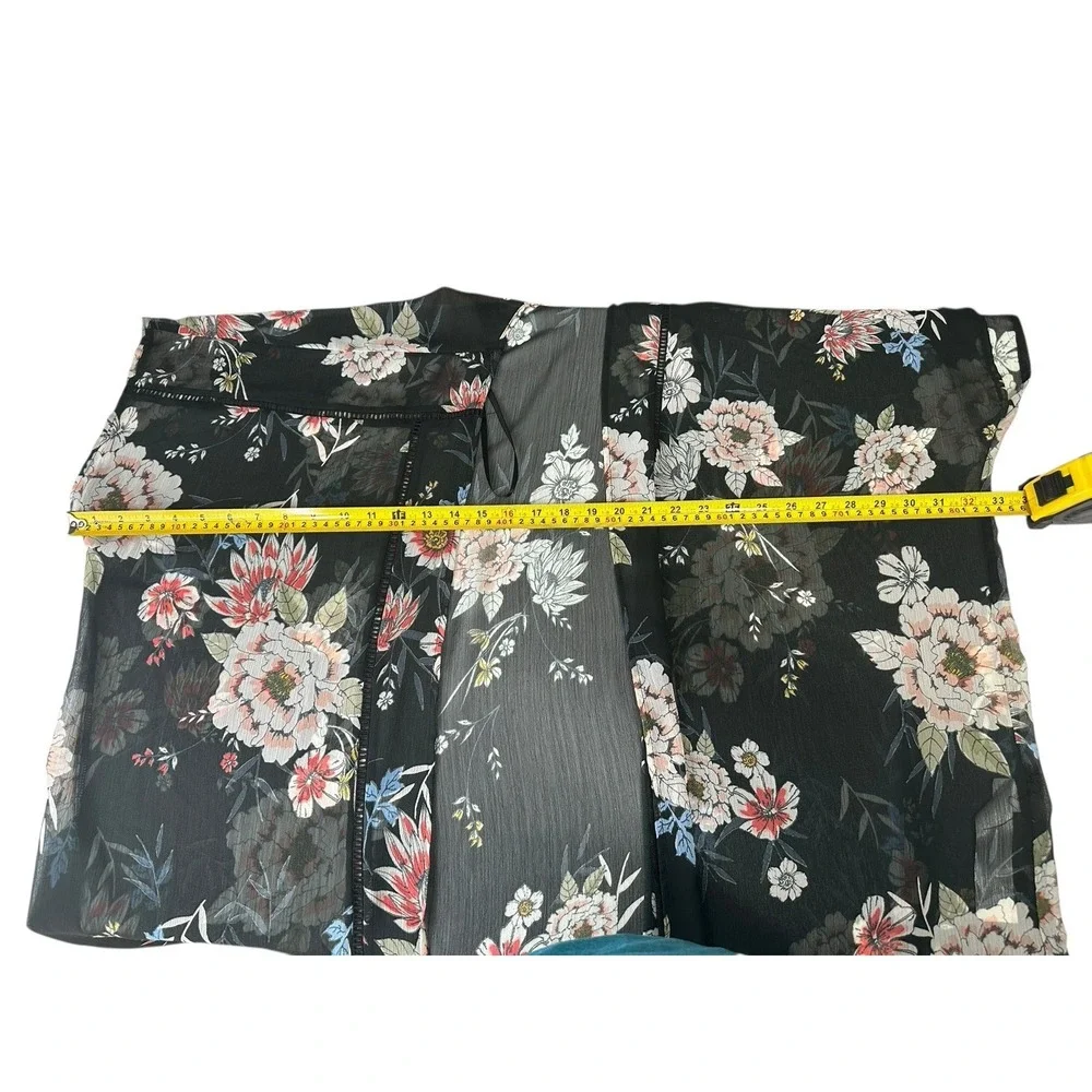 Band Of Gypsies Boho Kimono Cover Up Duster Sheer Black Floral Oversized Size M - Picture 3 of 9